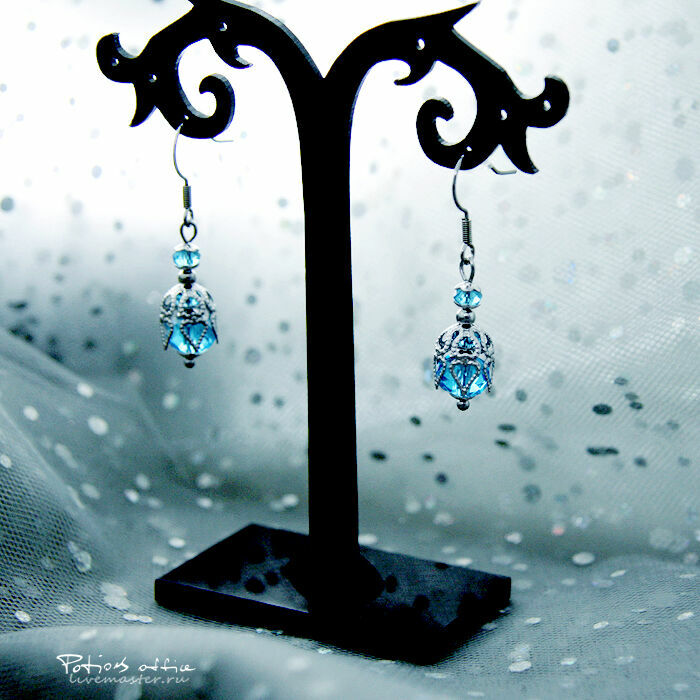 Серьги Light blue vials - хирургическая сталь, хрусталь и латунь в ...