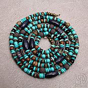 Работы для детей, handmade. Livemaster - original item Long beads Turquoise and lapis lazuli, blue-blue ethnic ethnostil bright. Handmade.