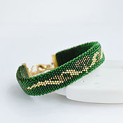 Украшения handmade. Livemaster - original item Green bracelet with a beaded pattern. Handmade.