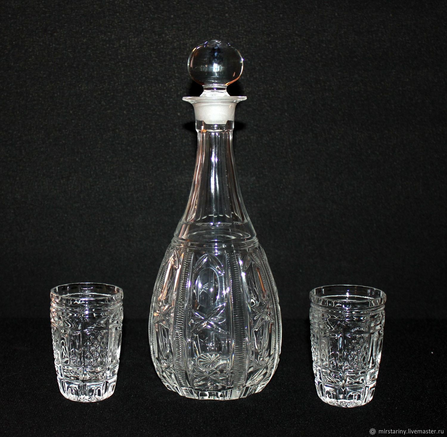 Beautiful, vintage, crystal, vodka decanter, USSR, Vintage glasses, Moscow,  Фото №1