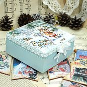Сувениры и подарки handmade. Livemaster - original item Casket Winter garland Soviet postcards in a casket. Handmade.