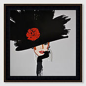 Картины и панно handmade. Livemaster - original item Stylish interior painting of a woman in a black hat Sophie. Handmade.