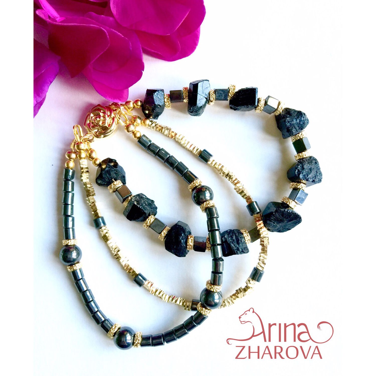 Black Tourmaline Bracelet Online On Livemaster With Shipping Bracelets Handmade Livemaster Black Tourmaline Bracelet Multi Row
