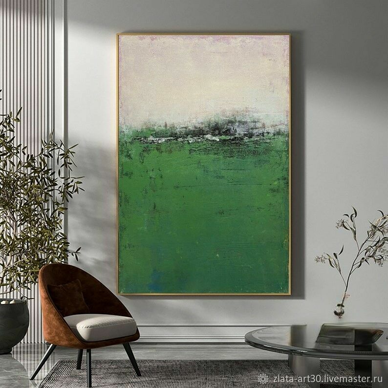 Серо-зеленый интерьер — варианты сочетания с предметами искусства