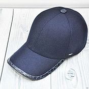 Аксессуары handmade. Livemaster - original item Men`s baseball cap, made of cashmere and crocodile skin, in dark blue. Handmade.