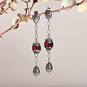 Украшения handmade. Livemaster - original item Long earrings with vintage garnet beads. Handmade.