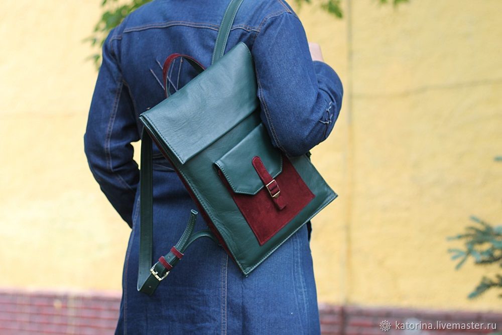 Backpack made of leather and suede Emerald city of Bordeaux, Backpacks, Moscow,  Фото №1