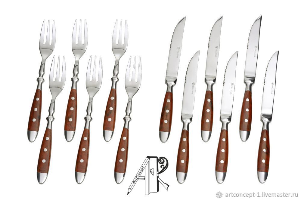 A set of forks and knives for steak and meat Vintage brown handle series купить на Ярмарке