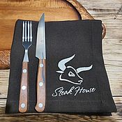 Для дома и интерьера handmade. Livemaster - original item Serving napkin with embroidery Steak Hause and sets of knives and forks. Handmade.