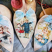 Сувениры и подарки handmade. Livemaster - original item Christmas decorations: Christmas hearts on the Christmas tree, decoupage.. Handmade.