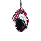 Украшения handmade. Livemaster - original item Raspberry soutache pendant, natural Fuchsia stone pendant decoration. Handmade.