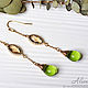 Long earrings with green droplets in 24K gold. Earrings. Aliento-jewerly (alientojewelry). Online shopping on My Livemaster.  Фото №2