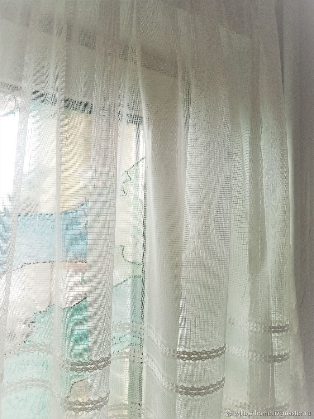 Тюль в стиле прованс, Мария: с мережками из хлопка, молочный, 260 см в ...
