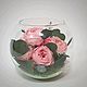 Стабилизированные розы в стеклянной вазе, Цветы сухие и стабилизированные, Москва,  Фото №1
