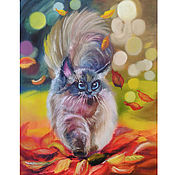 Картины и панно handmade. Livemaster - original item Painting a cat in the autumn park 
