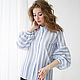 Blue striped boho cotton blouse, loose cotton blouse. Blouses. mozaika-rus. Online shopping on My Livemaster.  Фото №2