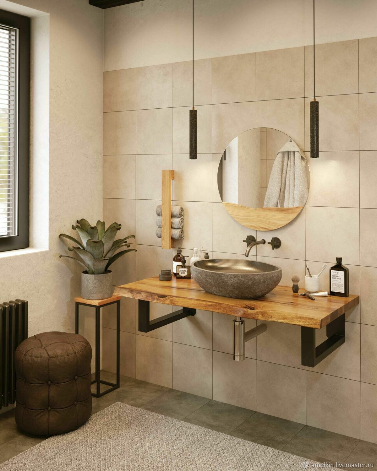 Столешница в ванную из массива дуба 1800*500*40 – заказать на Ярмарке ...