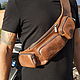 Brown Leather Belt Bag on a Hip, Men\'s bag, Pushkino,  Фото №1