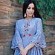 Blue cotton dress with embroidery 'Flower placer', Dresses, Vinnitsa,  Фото №1