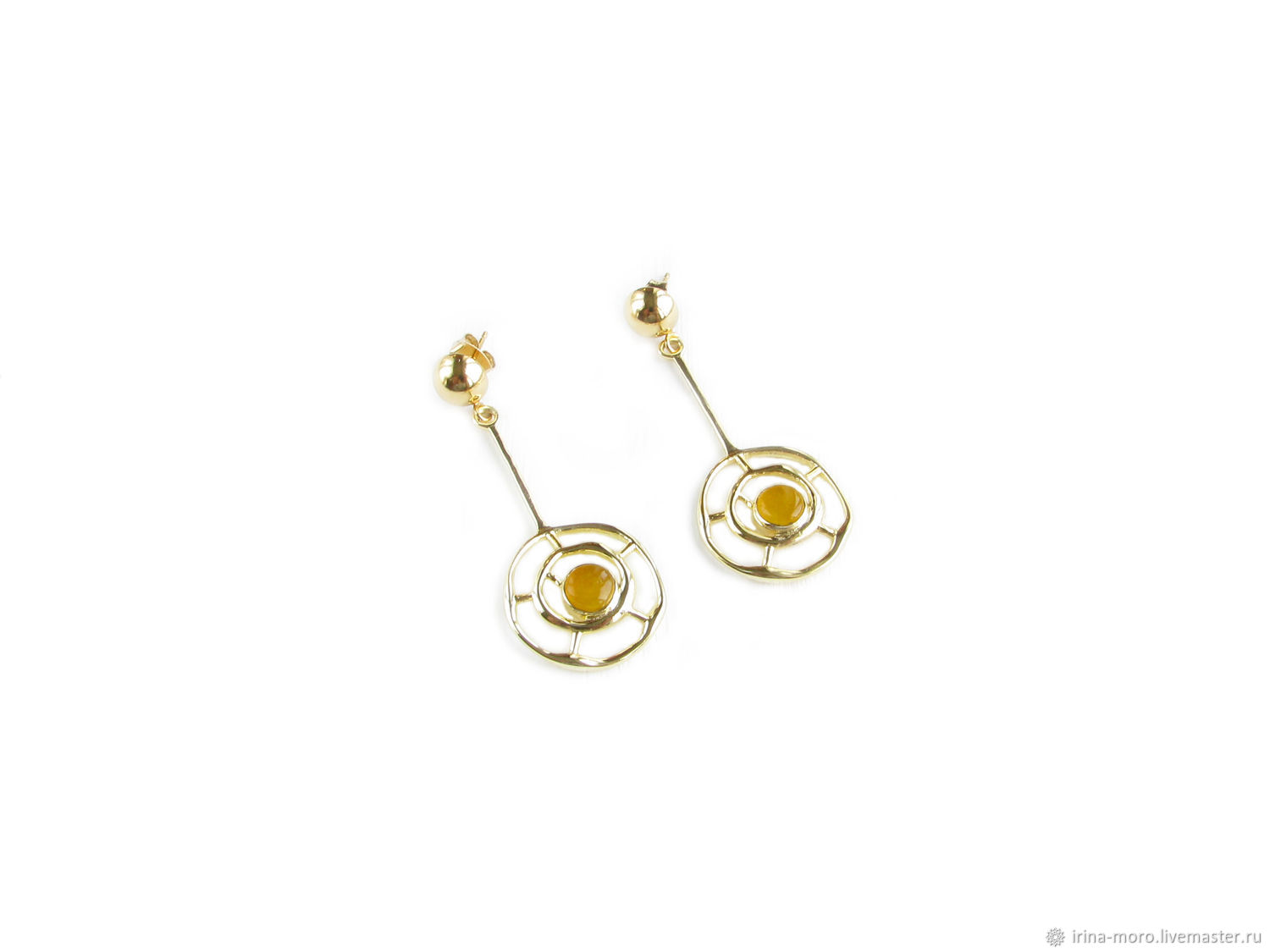 Yellow earrings with jade, original earrings to buy, Earrings, Moscow,  Фото №1