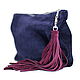Cosmetic Bag Suede Clutch with Tassel Blue Case Organizer Purse, Wallets, Moscow,  Фото №1