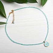 Украшения handmade. Livemaster - original item Delicate turquoise necklace made of a string of glass beads with an enamel pendant. Handmade.