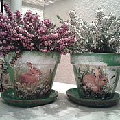 Цветы и флористика handmade. Livemaster - original item Flower pot decoupage Bunny. Handmade.