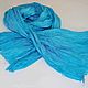 Linen turquoise scarf with lilac light long hand dyeing, Scarves, Tver,  Фото №1