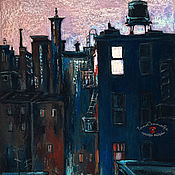 Картины и панно handmade. Livemaster - original item Paintings: night city landscape urban blue LONELY WINDOW. Handmade.