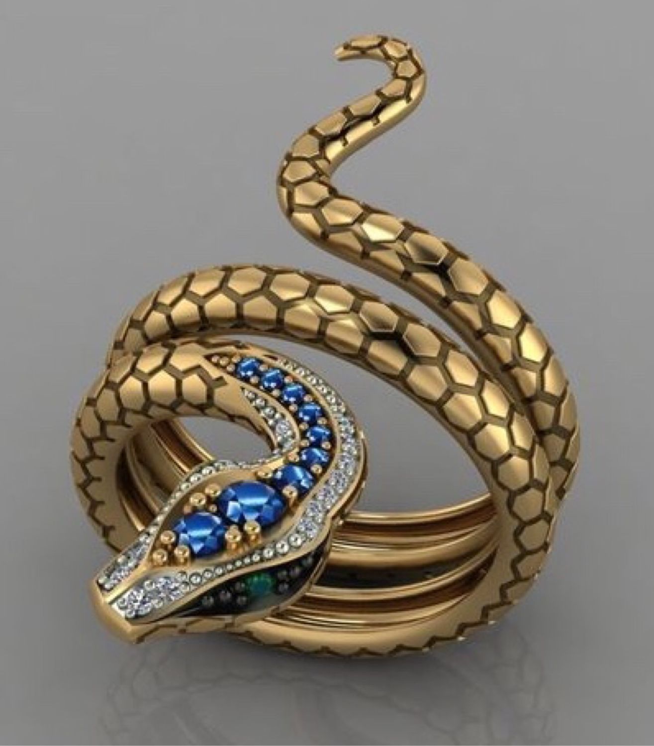 Кольцо в виде змеи с камнем