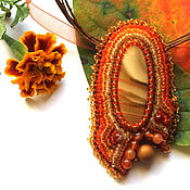 Украшения handmade. Livemaster - original item Pendant-brooch made of leather and beads Autumn. Handmade.