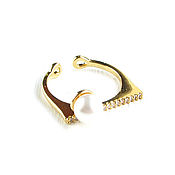 Украшения handmade. Livemaster - original item Ring with pearls and cubic zirconia, pearl ring gold stylish. Handmade.