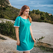 Одежда handmade. Livemaster - original item Summer linen dress Summer vacation-Turquoise. Handmade.