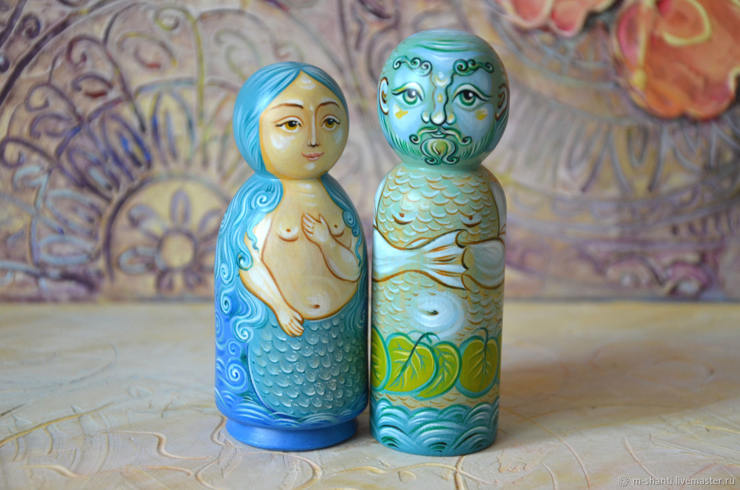 Русалка, Водяной, фигурки из дерева с росписью, русские сказки в ...