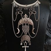Череп Мексиканский Кулон Камея на цепочке Антик Серебро