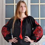 Одежда handmade. Livemaster - original item Blouse shirt with embroidery black linen in boho style. Handmade.