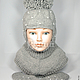 Комплект: шапка-шлем зимняя Пиончик и варежки вязаные, для девочек, Шапки детские, Москва,  Фото №1