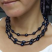 Работы для детей, handmade. Livemaster - original item Elegant long beads and blue pearls 