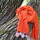 Red knitted scarf,tippet with pompons. Wraps. NLadoga. Online shopping on My Livemaster.  Фото №2
