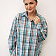 Order Shirt in men's style Turquoise checkered with embroidery. NATALINI. Livemaster. . Shirts Фото №3