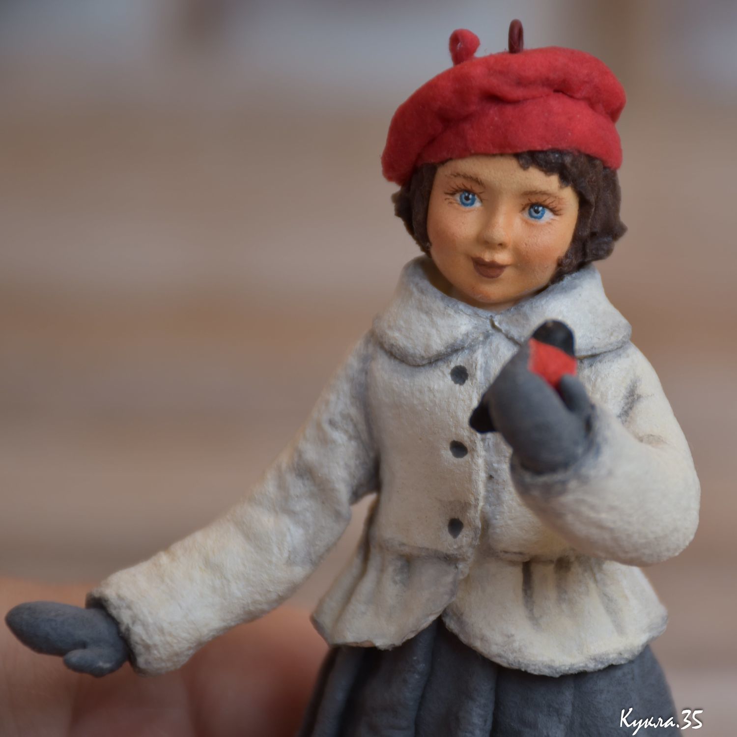 Ватная ёлочная игрушка - Девочка в берете. Коллекционная игрушка в ...