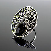 Украшения handmade. Livemaster - original item Nolin ring made of 925 sterling silver with oval black obsidian DD0001. Handmade.