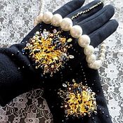 Чёрные перчатки "Петергоф" с эксклюзивной вышивкой