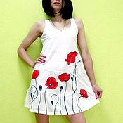 Одежда handmade. Livemaster - original item dress red poppies (painting). Handmade.