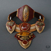 Украшения handmade. Livemaster - original item Necklace, earrings, bracelet made of leather and ceramics 