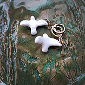 Украшения handmade. Livemaster - original item Hoop earrings: ceramic birds, white. Handmade.
