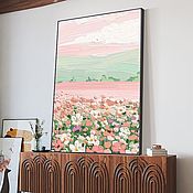 Картина маслом в гостиную над диваном Радуга в горах Оригинальная