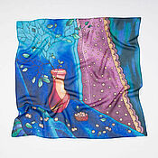 Аксессуары handmade. Livemaster - original item Blue silk scarf, chiffon, batik. Handmade.