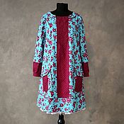 Одежда handmade. Livemaster - original item Warm corduroy dress /turquoise and Bordeaux/. Handmade.