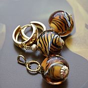 Украшения handmade. Livemaster - original item Tiger earrings with glass beads lampwork. Handmade.